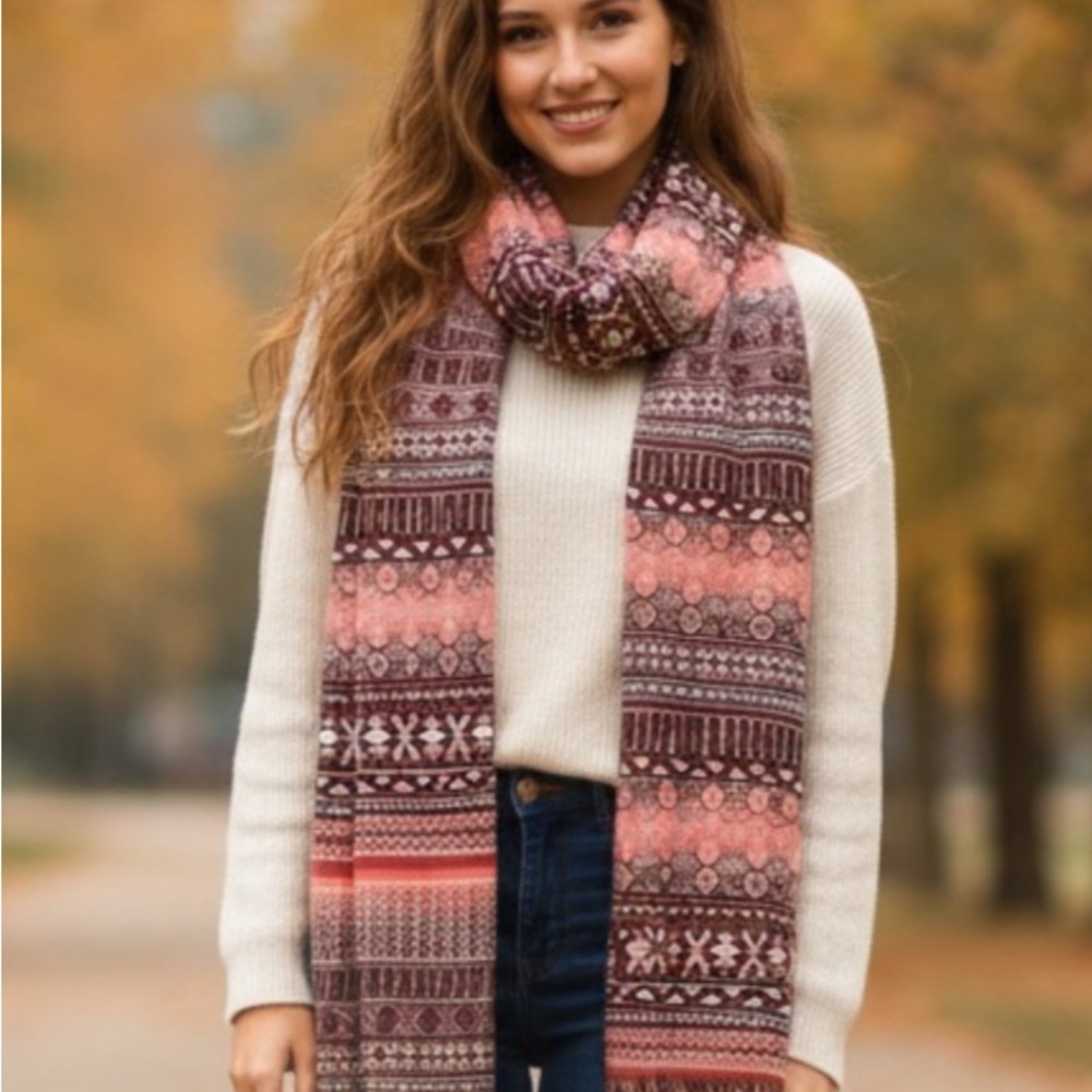 SD Collection Pink and Brown Patterned Scarf